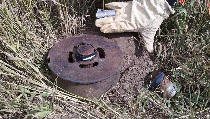 Letting experts handle munitions for proper disposal. A landmine was located during the remedial investigation field work. The landmine was properly disposed of by detonation within the field by USACE contractors.